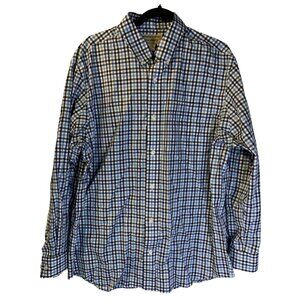 Duluth Wrinklefighter Shirt Men's Size L Button Down Blue Plaid Business Casual